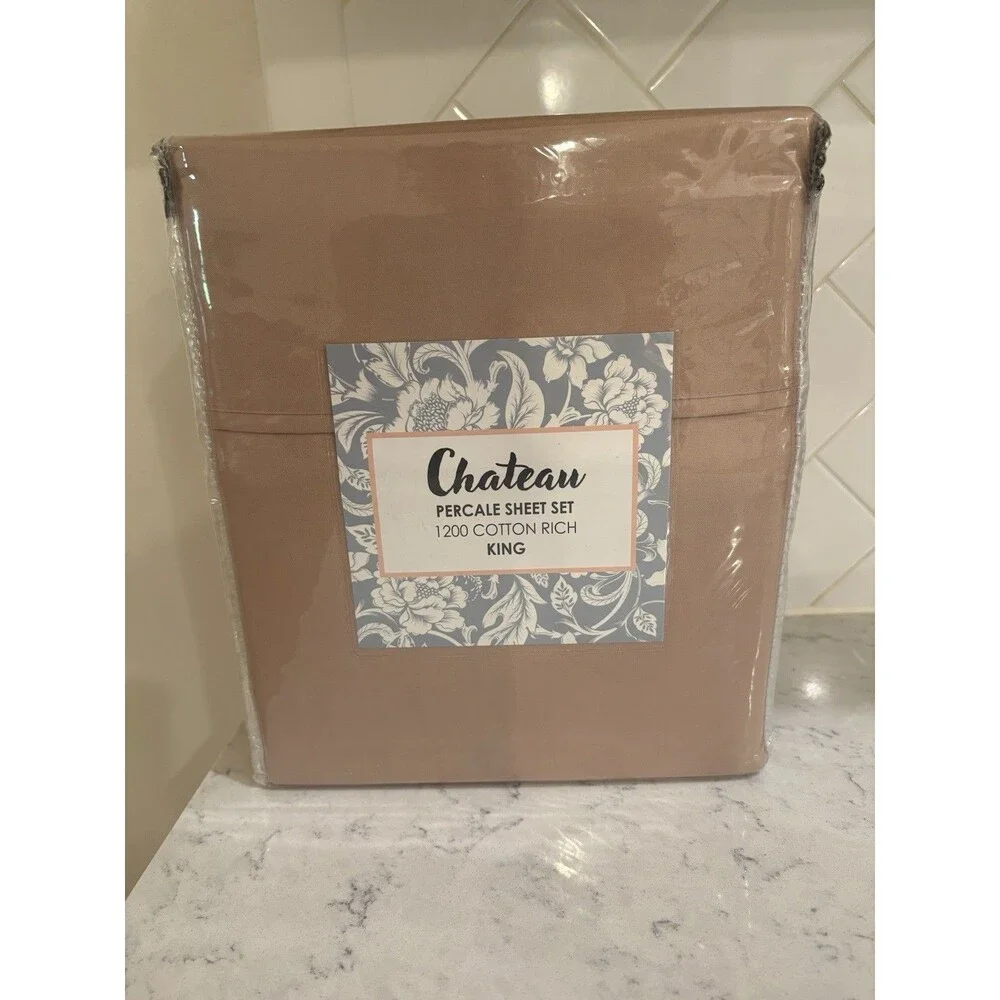 Chateau Percale Sheet Set King Size 1200 Cotton Rich 4 Piece Mushroom Brown